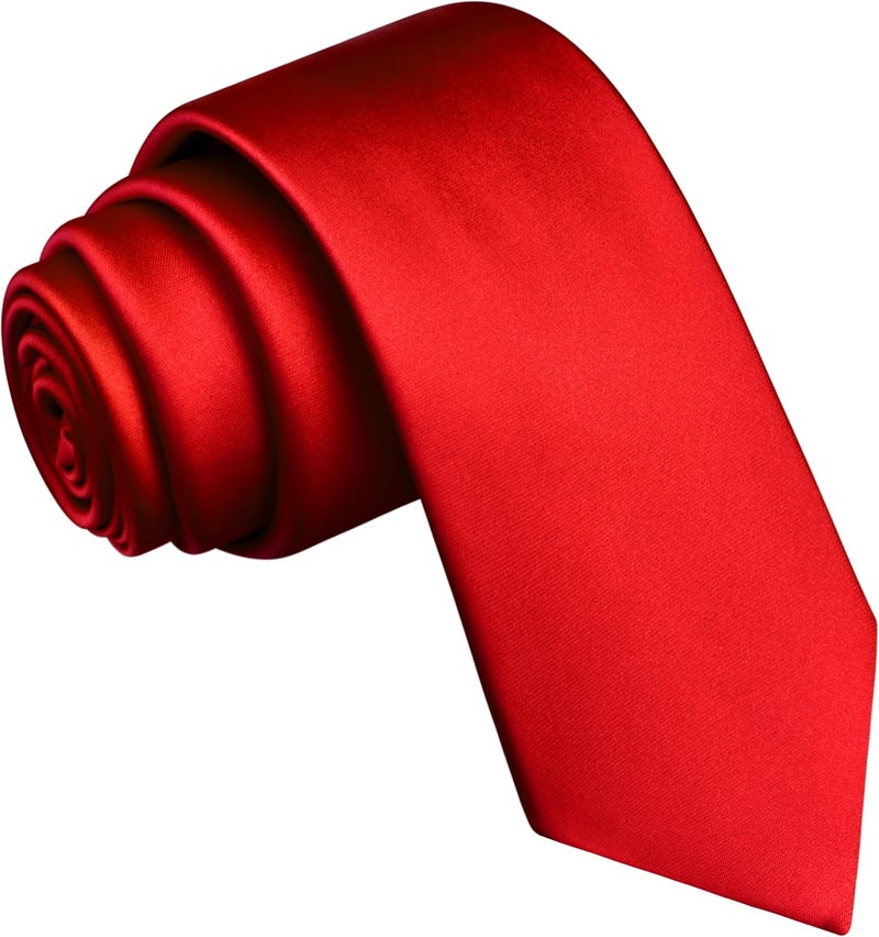 Branduce 2.4"（6cm） Mens Solid Skinny Satin Tie Pure Color Slim Necktie for Business and Wedding - Image 1